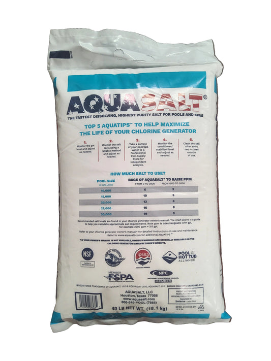 AQUASALT 40LBS BAG HIGHEST PURITY SALT FOR CHLORINE GENERATOR OR SALT CELL