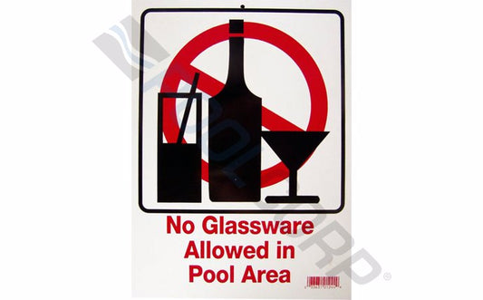 9" x 12" Vertical NO GLASSWARE ALLOWED IN POOL AREA Sign